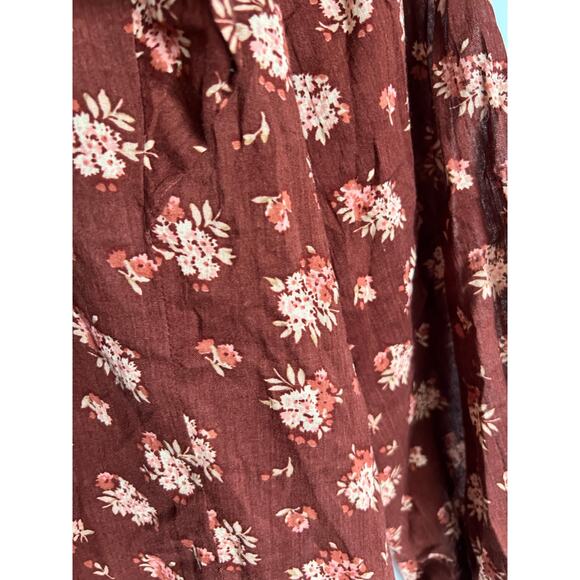NWT Madewell Blouse Womens Medium Floral Ruffle Puff Sleeves Rust Prairie Boho - Picture 7 of 7
